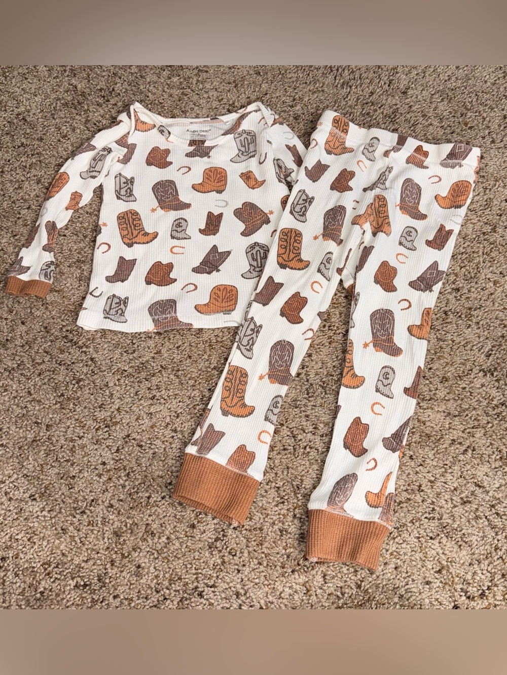 Angel Dear Cowboy Boots Bamboo Cotton Ribbed Pajamas 2 Pc Set - Size 5